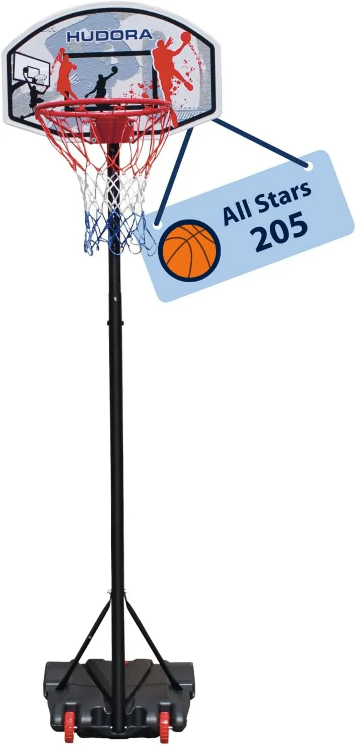 HUDORA Basketballkorb mit Ständer, mobile Basketballanlage, höhenverstellbar, mit Rollen, für den Außenbereich, für Garten, Einfahrt und Training
