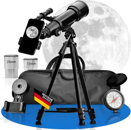 Astronomisches Teleskop, Beobachtungsfernrohr für Einsteiger und Erwachsene, 70/400, mit Stativ, mit Transporttasche