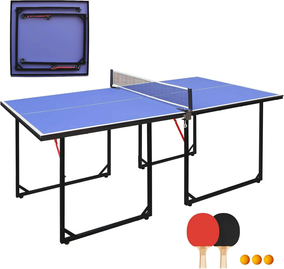 Multifunktionaler Spieltisch für Spielzimmer und Familienfreizeit, klappbare Konstruktion, 182cm × 91cm, 3 Bälle, 2 Schläger, Mehrfach-Spieltisch