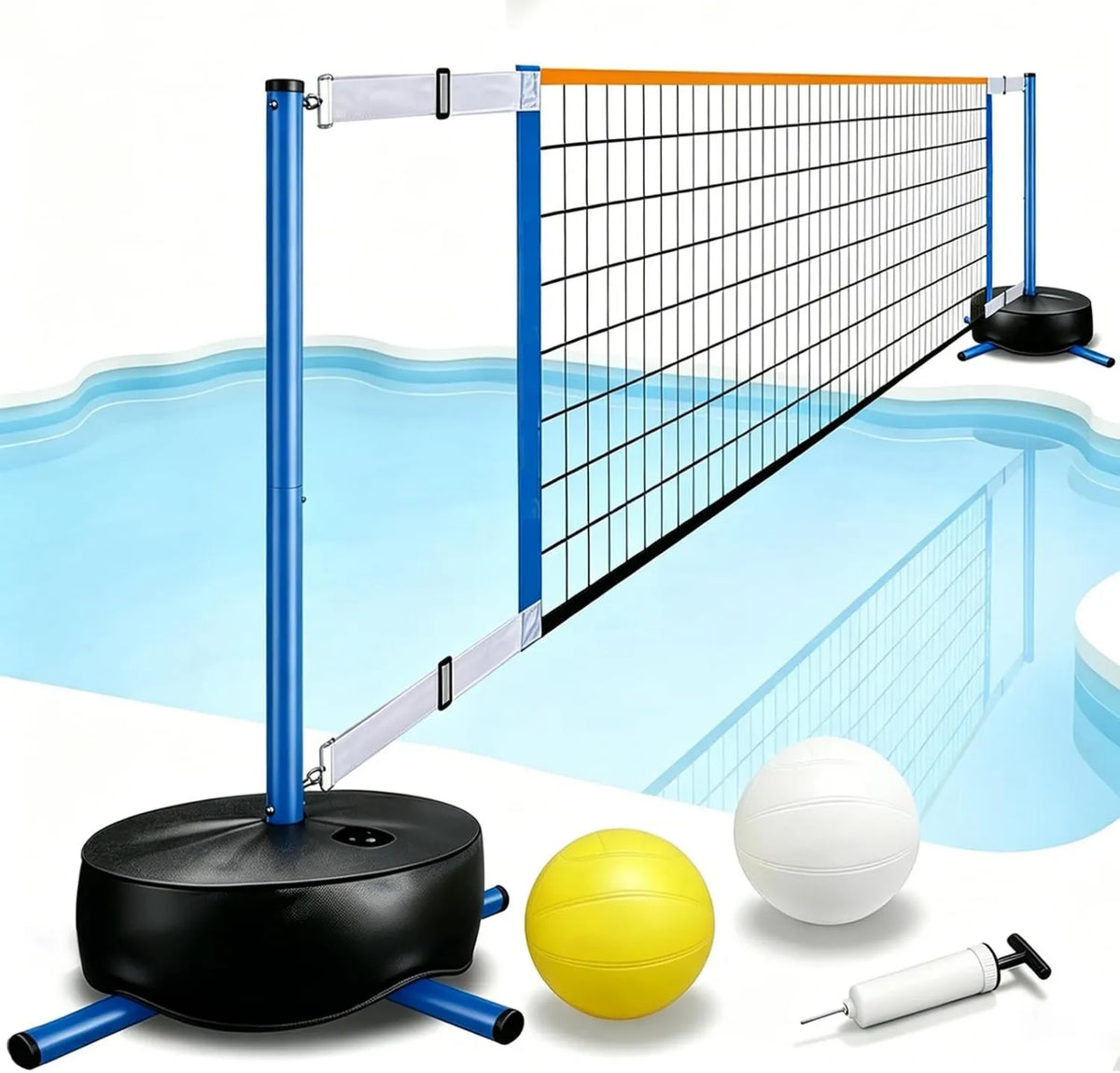 Volleyballnetz mit Pfosten, leicht transportierbar, mit Ball und Pumpe, 4,5-7.6m; mobiles Volleyball-Netzsystem für Garten, Strand und Training