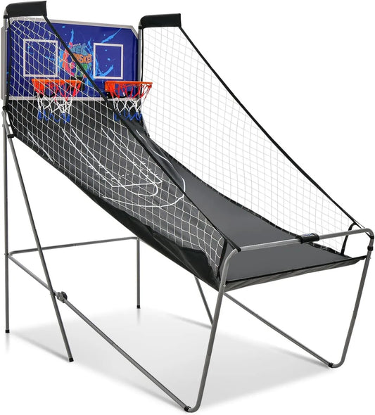 Basketballkorb mit Ständer für Garten, Einfahrt und Training, klappbare Konstruktion, mit Ball und Pumpe, blau, 4 Basketbälle, mobile Basketballanlage