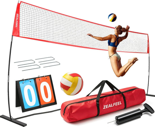 Volleyballnetz mit Pfosten, mobiles Volleyball-Netzsystem, höhenverstellbar, 3,6M, 6,1M, für Garten, Strand und Training