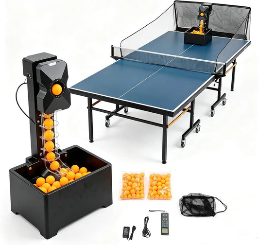 Tischtennisroboter, Pingpong-Trainingsmaschine, mit Fernbedienung, automatischer Betrieb, mit Netz, 100 Bälle, 90 Bälle, 10 Modi