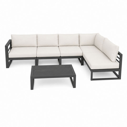 Garten Ecksofa Set 6 Stück Aluminium mit Beige Kissen und Couchtisch, anthrazitgrau, 254 × 254 × 70 cm