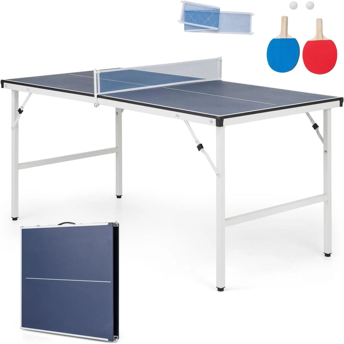 COSTWAY Mini Tischtennisplatte für Training und Freizeitspiel, klappbare Konstruktion, wetterfest, für innen und außen, mit Netz, Tischtennistisch