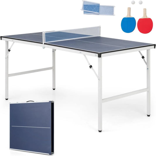 COSTWAY Mini Tischtennisplatte für Training und Freizeitspiel, klappbare Konstruktion, wetterfest, für innen und außen, mit Netz, Tischtennistisch