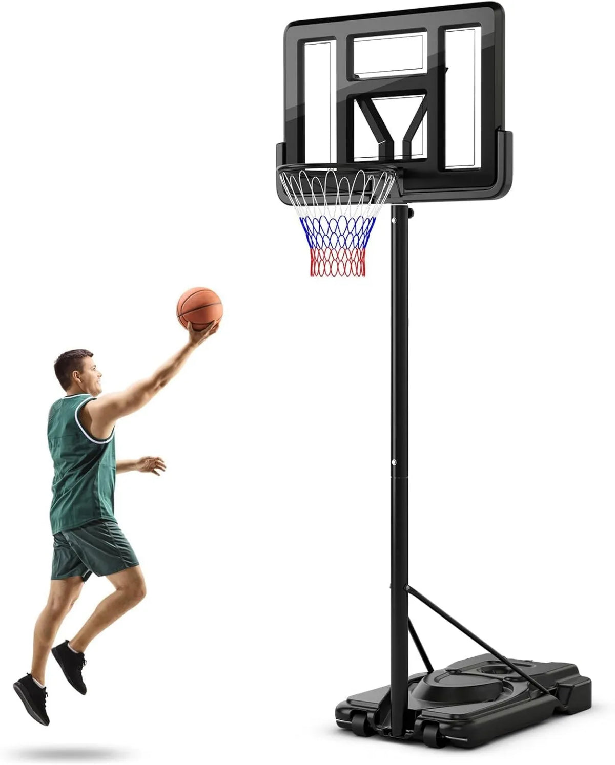 COSTWAY Basketballkorb mit Ständer für Garten, Einfahrt und Training, höhenverstellbar, mit Rollen, für den Außenbereich, 170-305cm
