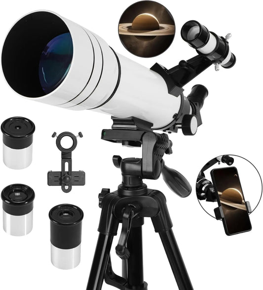 Astronomisches Refraktor-Teleskop für Mond, Planeten und terrestrische Beobachtung, Linsenteleskop für Himmelsbeobachtung, 70mm, 400mm