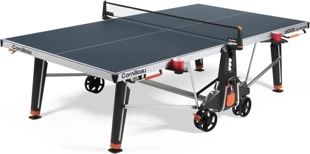 Cornilleau Outdoor Tischtennisplatte, Tischtennistisch, klappbare Konstruktion, wetterfest, für den Außenbereich, schwarz, 7 mm