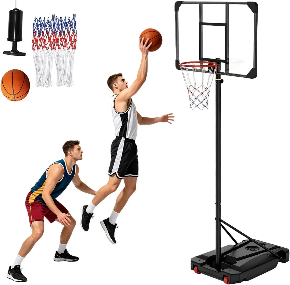 Basketballkorb mit Ständer, mobile Basketballanlage, höhenverstellbar, 260 cm, für Garten, Einfahrt und Training, UISEBRT
