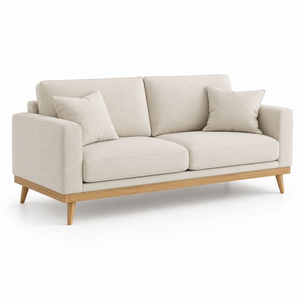 3-Sitzer-Linearsofa aus beigefarbenem Stoff mit Holzbasis, 200 × 90 × 86 cm