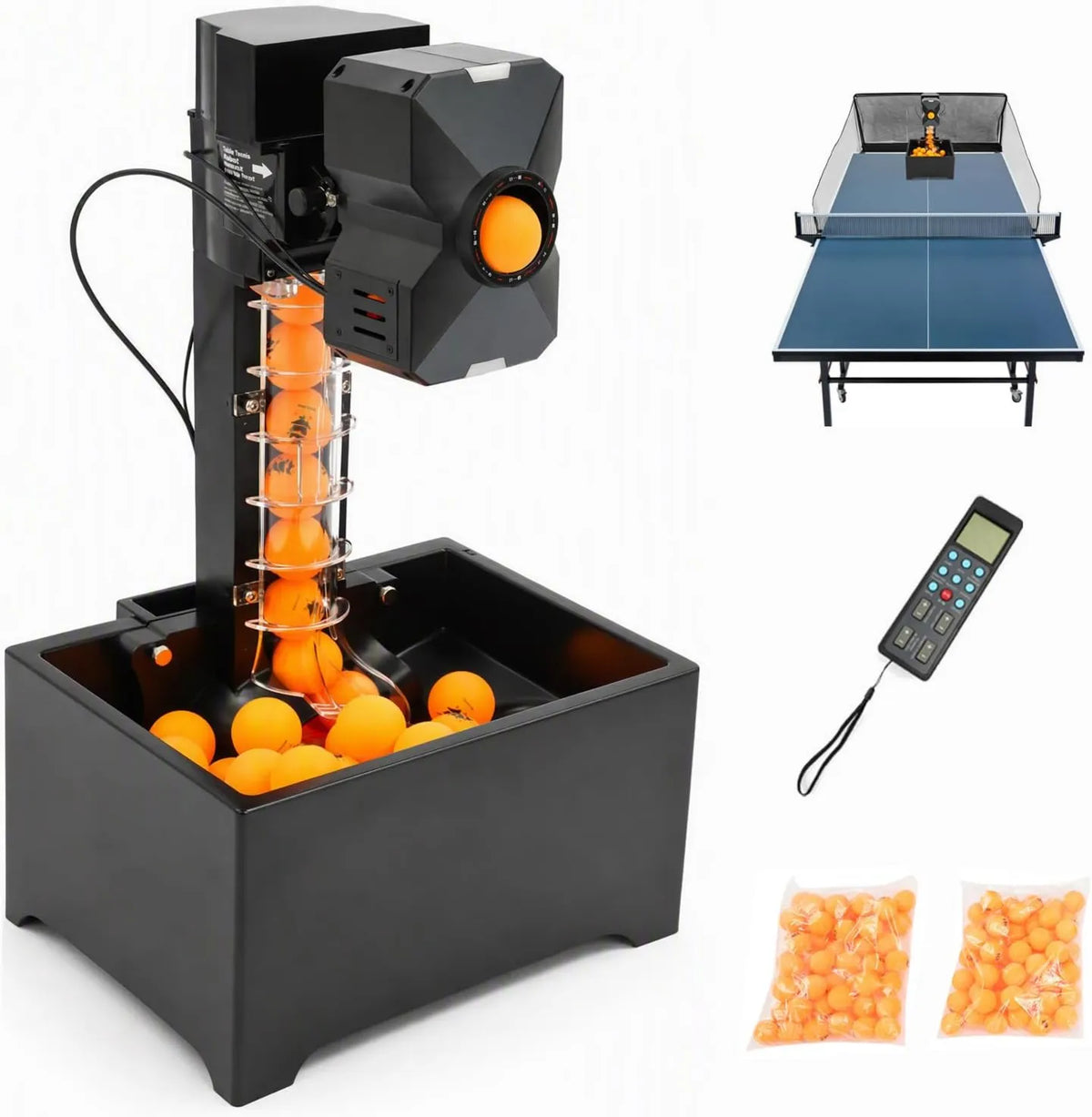 Tischtennisroboter für Aufschlag- und Schlagtraining, mit Fernbedienung, automatischer Betrieb, mit Netz, mit Bällen, 4-40m, 10 Modi