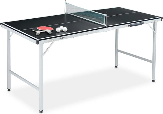 Relaxdays Tischtennisplatte, Tischtennistisch, klappbare Konstruktion, mit Netz, mit Schlägern, 3 Bälle, 150 cm, für Training und Freizeitspiel