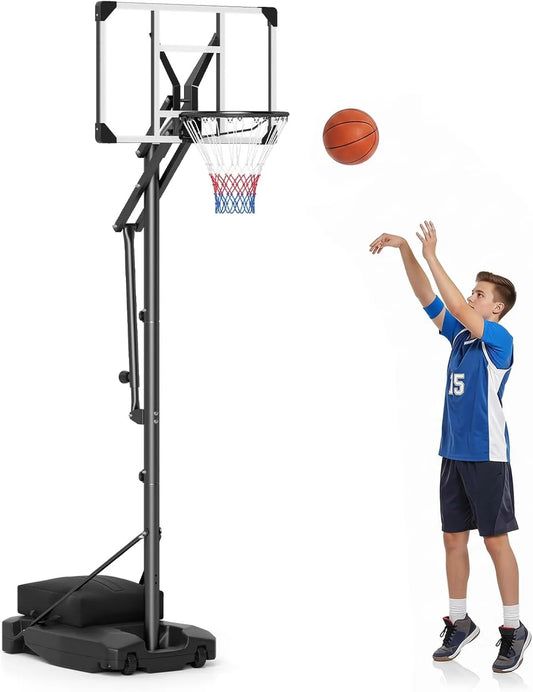 COSTWAY Basketballkorb mit Ständer, mobile Basketballanlage, höhenverstellbar, für den Außenbereich, 215-260 cm, für Garten, Einfahrt und Training