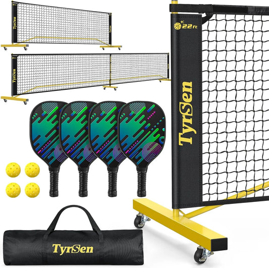 Pickleball-Netz, mobiles Netzsystem, leicht transportierbar, mit Rollen, mit Transporttasche, mit Netz, 3,9 m, 6,9 m, 4 Bälle, für Garten