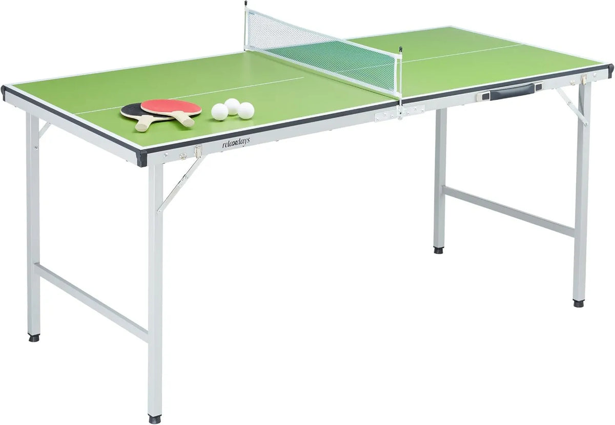 Relaxdays Tischtennisplatte für Training und Freizeitspiel, klappbare Konstruktion, mit Netz, mit Schlägern, 3 Bälle, 67 cm, Tischtennistisch