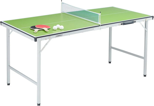 Relaxdays Tischtennisplatte für Training und Freizeitspiel, klappbare Konstruktion, mit Netz, mit Schlägern, 3 Bälle, 67 cm, Tischtennistisch