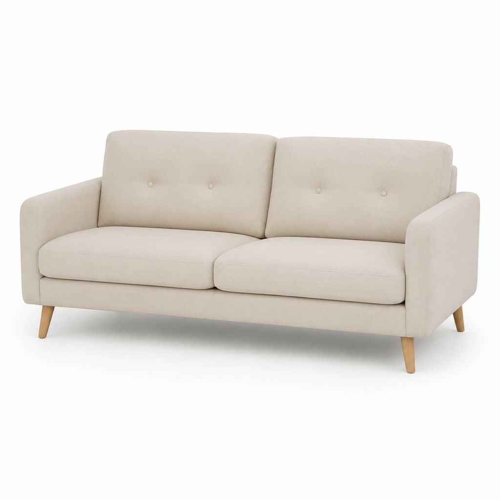 2-Sitzer-Sofa aus beigefarbenem Stoff mit Beinen aus Holz, 180 × 82 × 84 cm