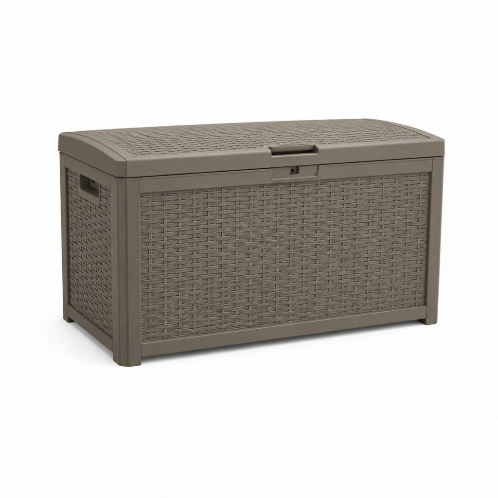 Baule Outdoor-Behälter von 270 L Polypropylen Rattan Wirkung, braun Maulwurf, 117 × 45 × 57 cm