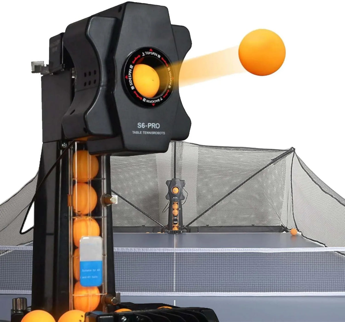 Tischtennisroboter für Aufschlag- und Schlagtraining, automatischer Betrieb, mit Netz, mit Bällen, Pingpong-Trainingsmaschine