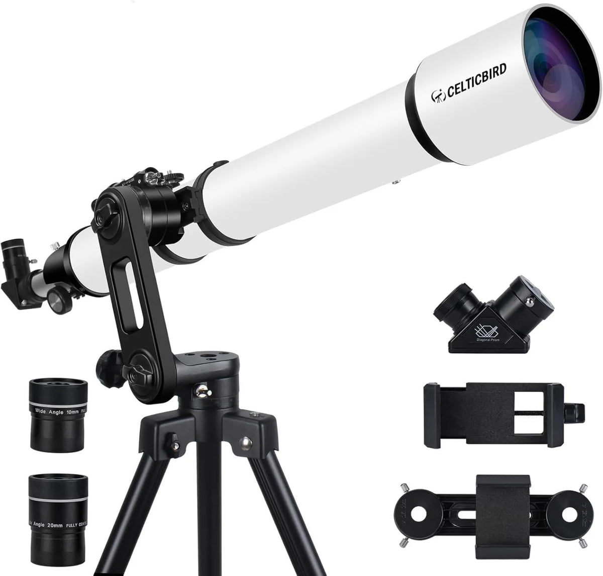 Astronomisches Refraktor-Teleskop, 1000 mm, 90 mm, mit Smartphone-Adapter, mit Stativ, mit Montierung, Linsenteleskop für Himmelsbeobachtung