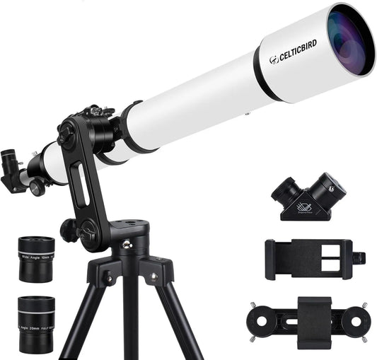 Astronomisches Refraktor-Teleskop, 1000 mm, 90 mm, mit Smartphone-Adapter, mit Stativ, mit Montierung, Linsenteleskop für Himmelsbeobachtung