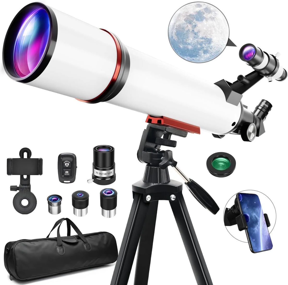 Linsenteleskop für Himmelsbeobachtung, Astronomisches Refraktor-Teleskop, 90 mm, 700 mm, mit Stativ, mit Montierung, mit Transporttasche