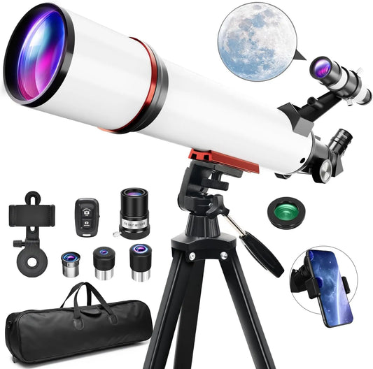 Linsenteleskop für Himmelsbeobachtung, Astronomisches Refraktor-Teleskop, 90 mm, 700 mm, mit Stativ, mit Montierung, mit Transporttasche