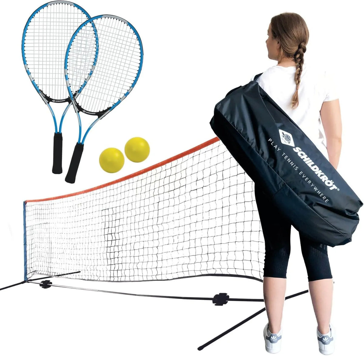Tennis-Set, Tennisschläger mit Zubehör, mit Netz, mit Schlägern, 2 Bälle, 7mm, 75cm, für Training und Freizeitspiel