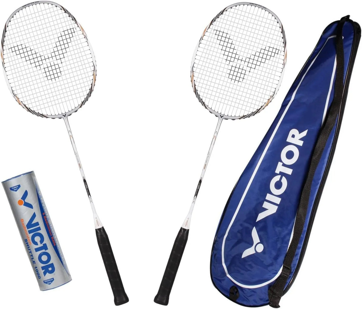 VICTOR Badminton-Set, Federballschläger mit Zubehör, für Garten, Training und Freizeitspiel