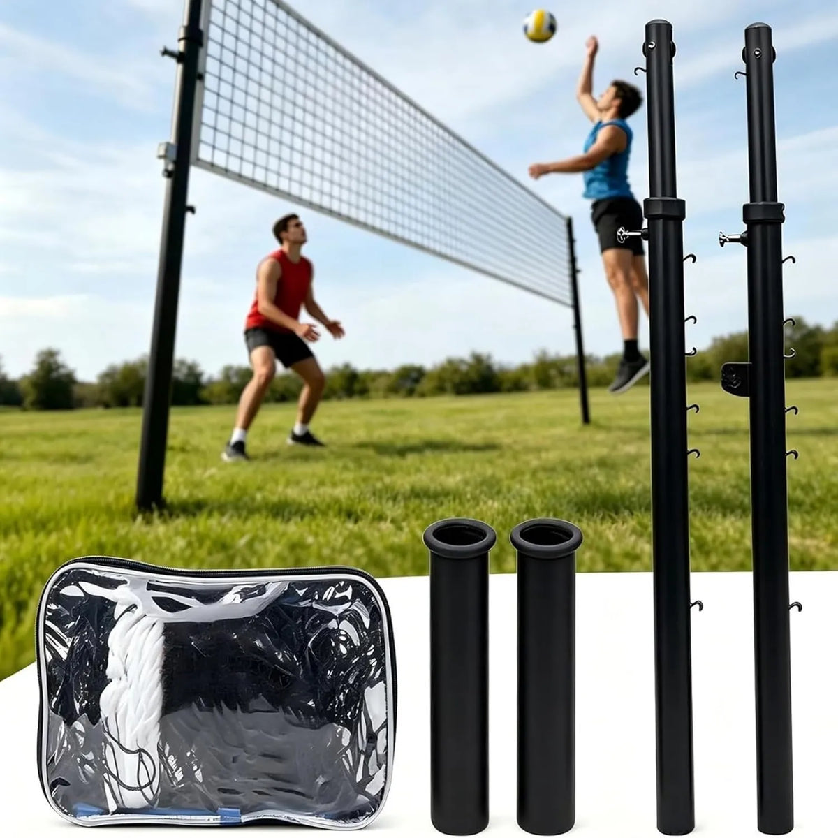 Volleyballnetz mit Pfosten, für den Innenbereich, 2,4 M; mobiles Volleyball-Netzsystem für Garten, Strand und Training