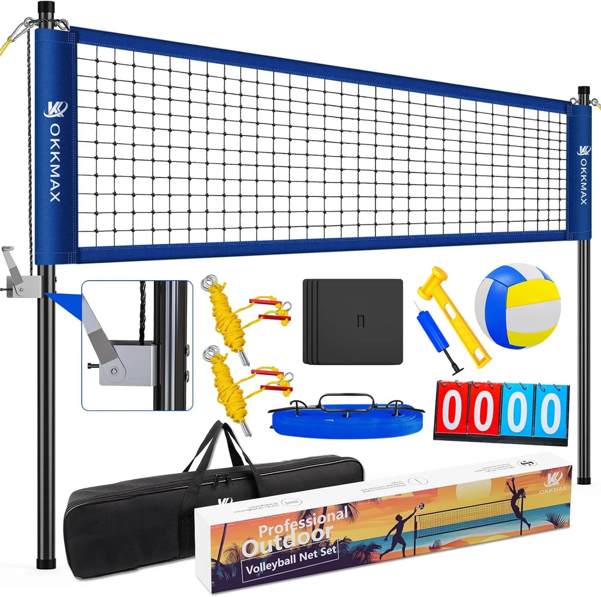 Volleyballnetz mit Pfosten, mobiles Volleyball-Netzsystem, leicht transportierbar, für den Außenbereich, für Garten, Strand und Training