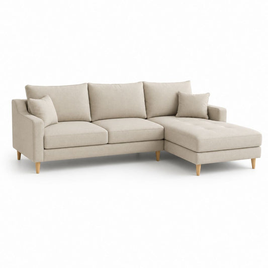 Ecksofa 3 Sitze mit Chaiselongue rechts aus Polyester beige, 265 × 160 × 85 cm