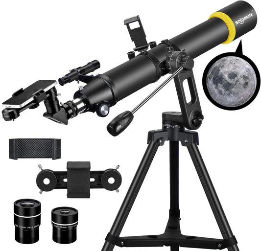 Astronomisches Refraktor-Teleskop, 90mm, 800mm, mit Stativ, mit Montierung, Linsenteleskop für Himmelsbeobachtung