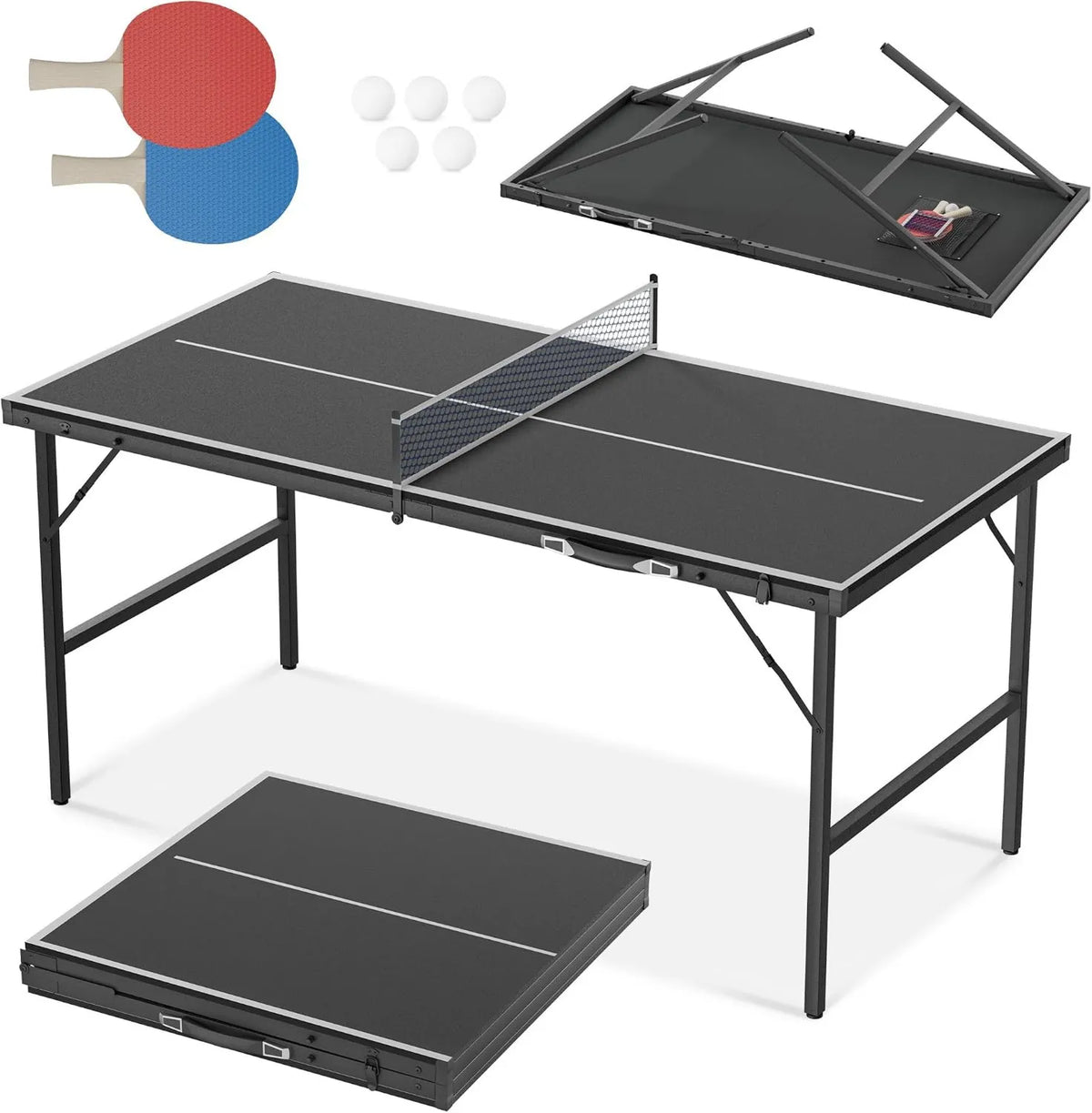 Tennis-Set, Tennisschläger mit Zubehör, klappbare Konstruktion, für innen und außen, mit Netz, mit Schlägern, 76 cm, 5 Bälle