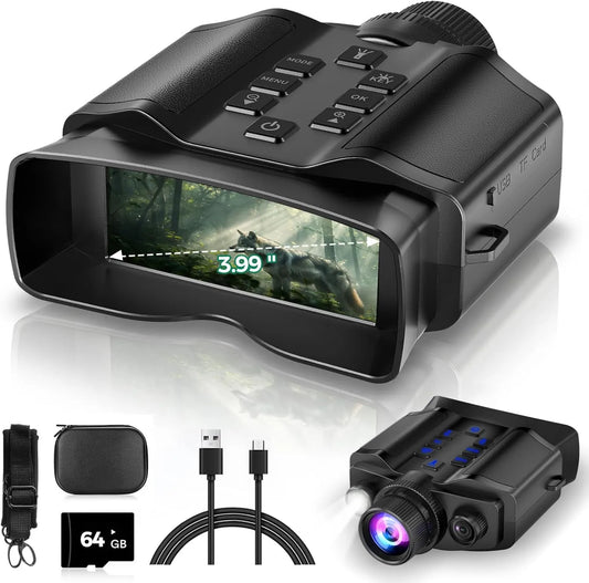 Digitales Nachtsichtgerät, 4K, 10000 mAh, 64 GB, Infrarot-Fernglas mit Foto- und Videoaufnahme für Tierbeobachtung, Camping