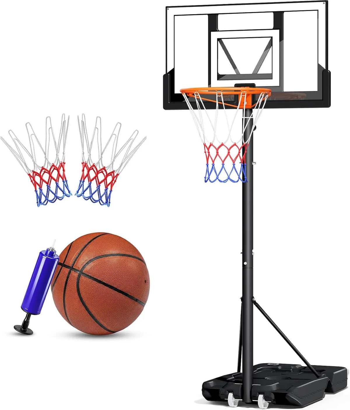 Basketball-Rückwand, Basketball-Zielbrett, höhenverstellbar, wetterfest, für den Außenbereich, mit Netz, 100-305cm, für Korbanlagen und Wurftraining