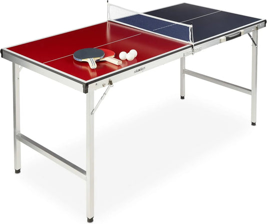 Relaxdays Klappbare Tischtennisplatte, klappbare Konstruktion, leicht transportierbar, blau, rot, 3 Bälle, 67,5 cm