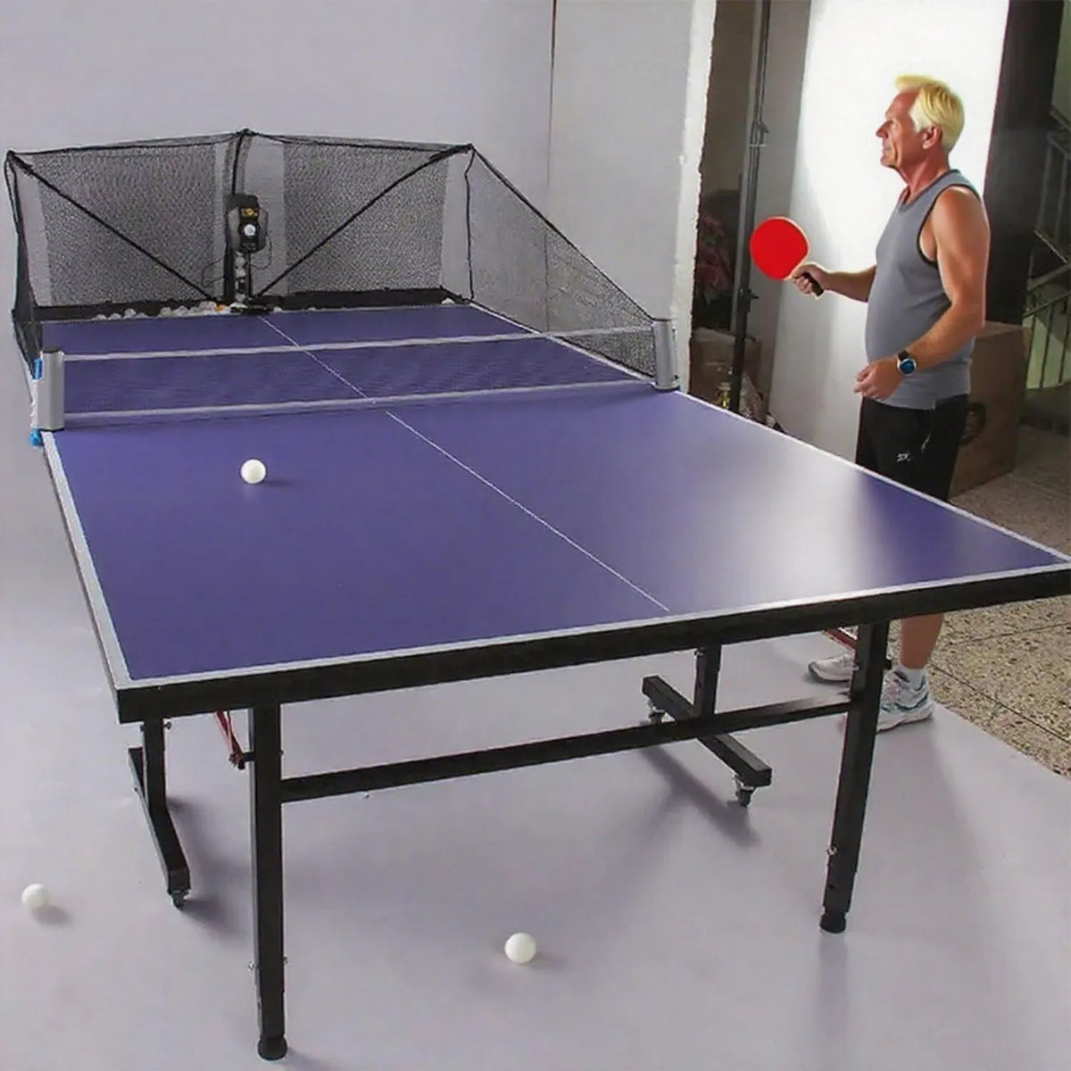 Tischtennisroboter für Aufschlag- und Schlagtraining, mit Bällen, Pingpong-Trainingsmaschine