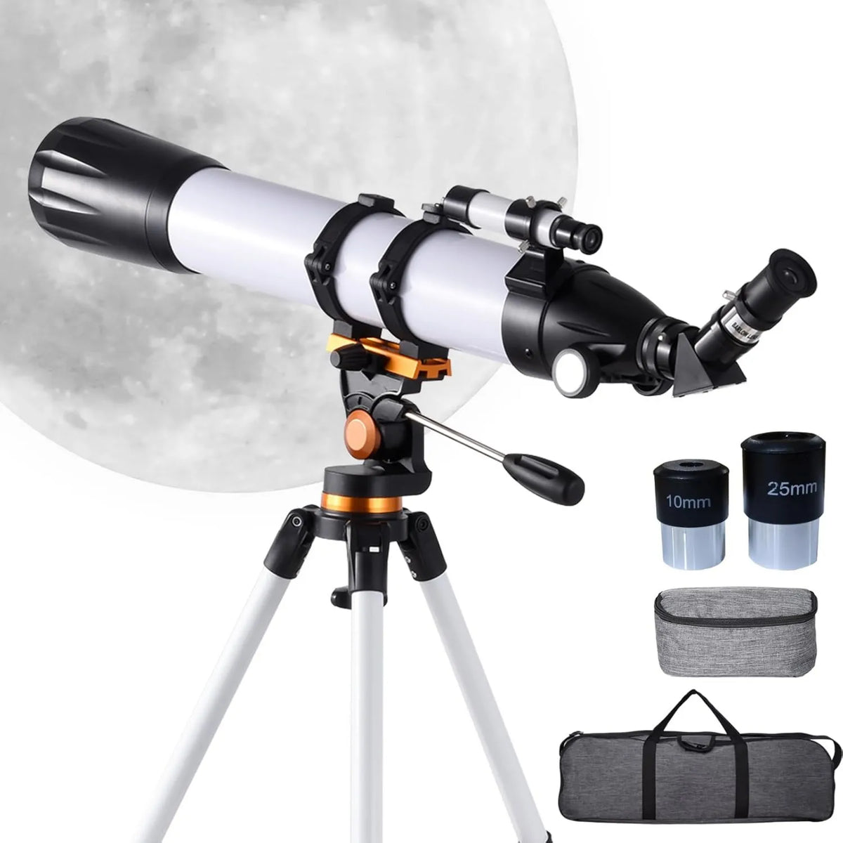 Linsenteleskop für Himmelsbeobachtung, Astronomisches Refraktor-Teleskop, 90mm, 800mm, mit Smartphone-Adapter, mit Transporttasche