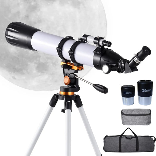 Linsenteleskop für Himmelsbeobachtung, Astronomisches Refraktor-Teleskop, 90mm, 800mm, mit Smartphone-Adapter, mit Transporttasche