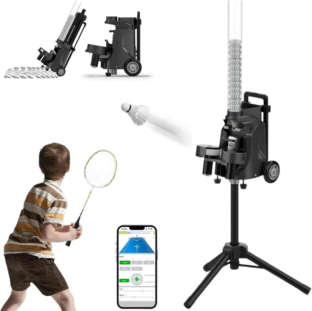 Badminton-Ballmaschine, Federball-Trainingsgerät, für innen und außen, für Einzeltraining und Vereinstraining, Smart