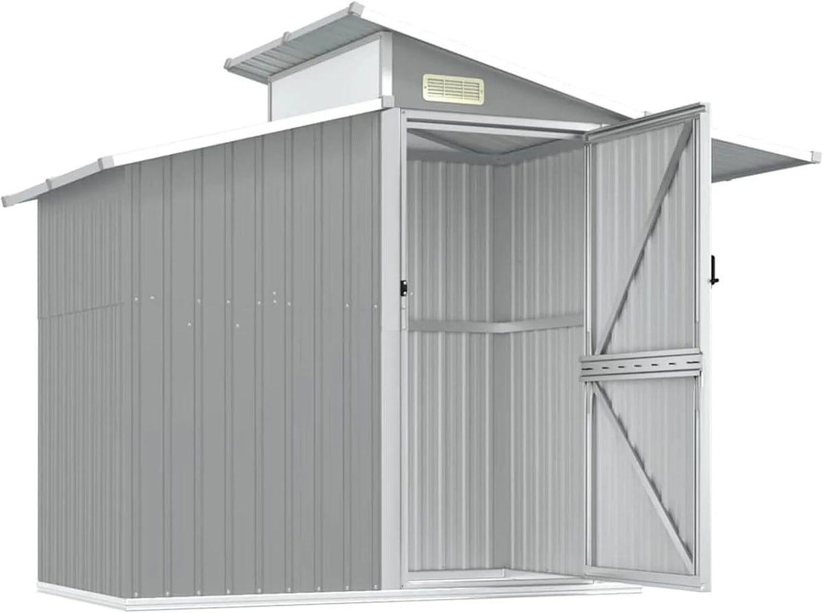 Gerätehaus – aus verzinktem Stahl, 270 x 130 x 208,5 cm, grau, für Fahrräder und Zubehör