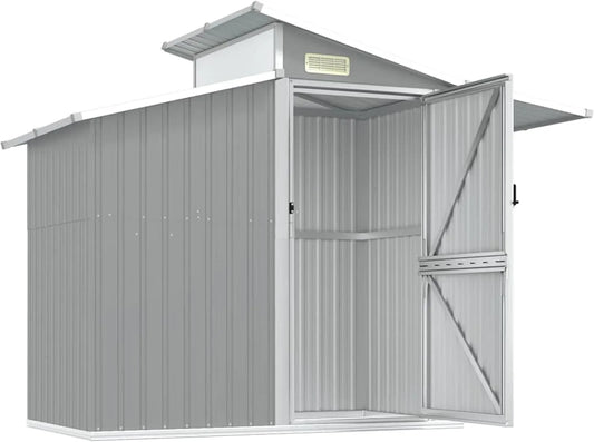 Gerätehaus – aus verzinktem Stahl, 270 x 130 x 208,5 cm, grau, für Fahrräder und Zubehör