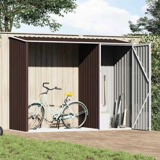 Gerätehaus – aus verzinktem Stahl, 245 x 98 x 159 cm, abschließbar, wetterfest, braun, für Gartengeräte und Fahrräder