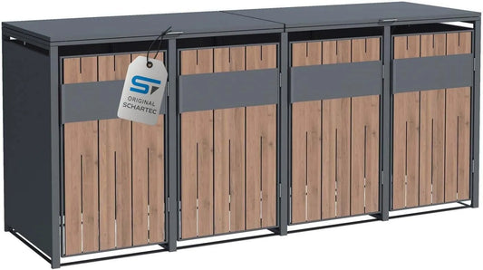 Mülltonnenbox SMBS4-4 – für 4 Mülltonnen, aus Holz, 240 l, anthrazit, als Sichtschutz und Unterstand für Abfalltonnen, SCHARTEC
