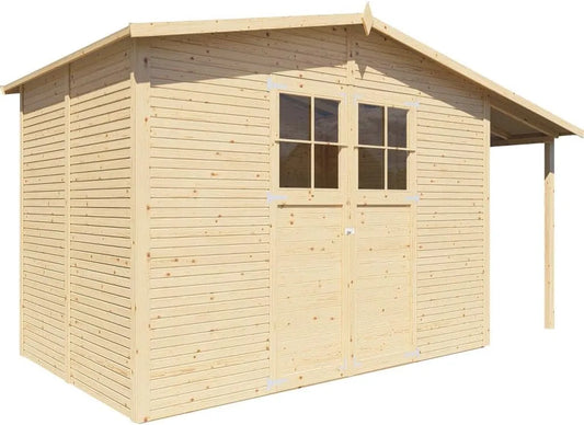 Gerätehaus – 306 x 202 cm, 9,09 m², mit Satteldach, mit Doppeltür, für Gartengeräte, Werkzeug und Außenlagerung