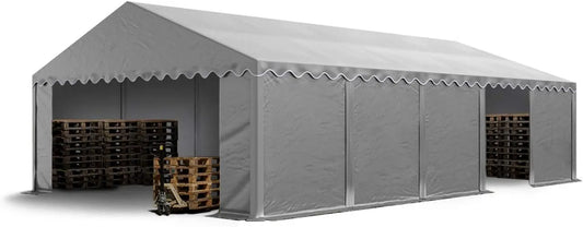 TOOLPORT Lagerzelt, aus Kunststoff, 5 x 10 m, grau, für Geräte, Maschinen und Außenlagerung