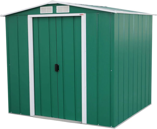 Duramax Gerätehaus – aus Metall, 3.33 m², 6 x 6, wetterfest, grün, für Gartengeräte, Werkzeug und Außenlagerung