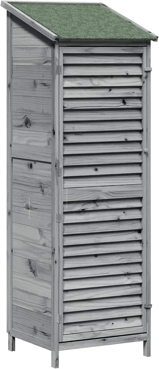 Gerätehaus – aus Holz, 59 x 56 x 176 cm, grau, für Gartengeräte und Werkzeug